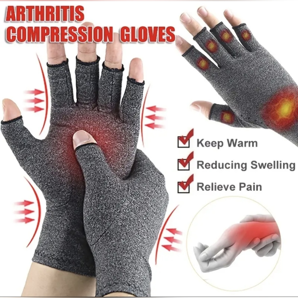 10/$10 Arthritis Compression Gloves, Large Heathered Gray, Mild Compression, New